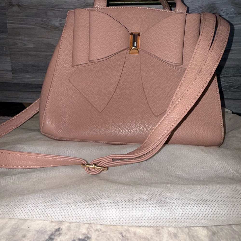 Tan Structured Satchel with Decorative Bow